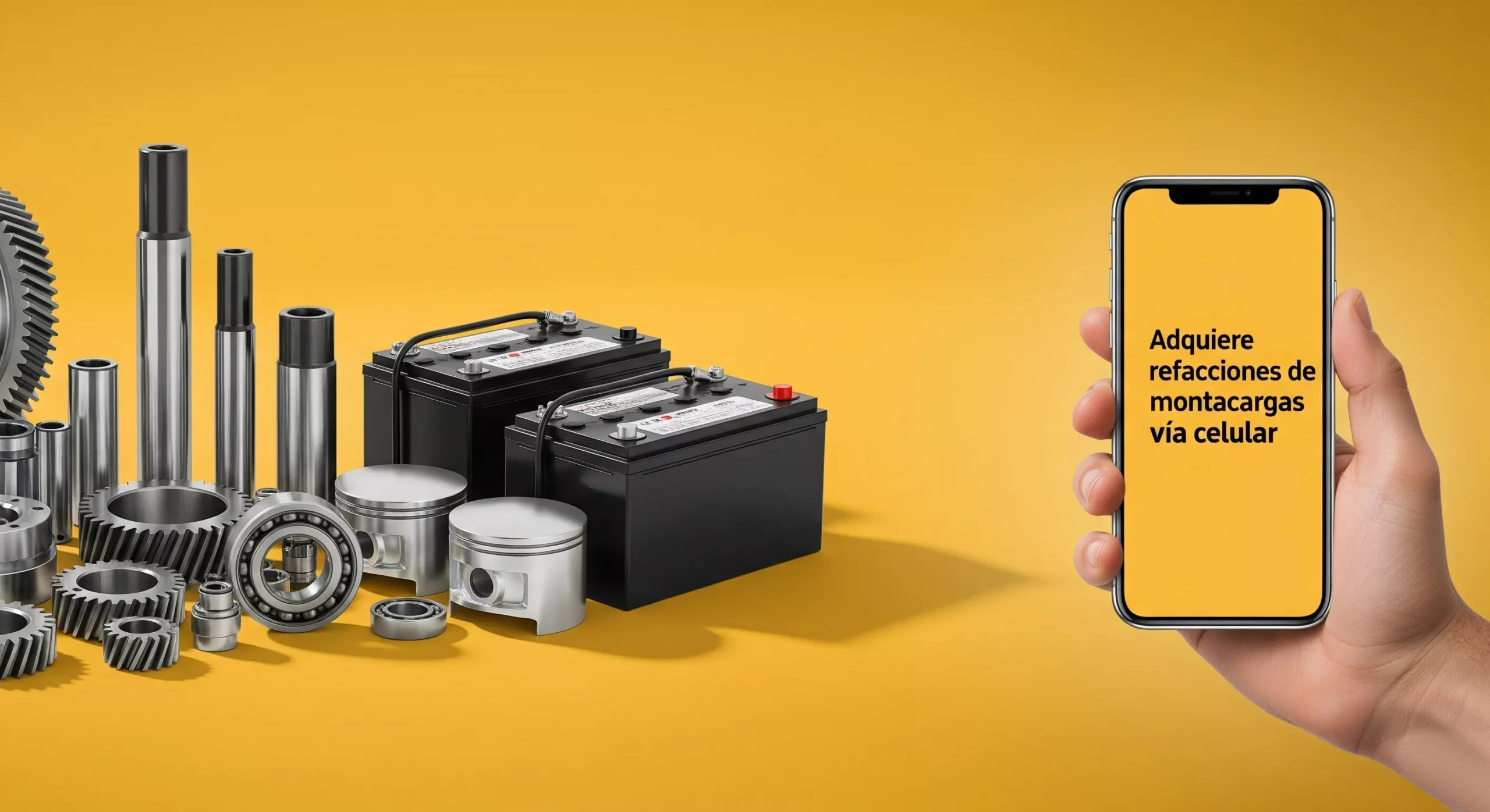 Montacargas refacciones imagen de refacciones con un celular sostenido por una mano