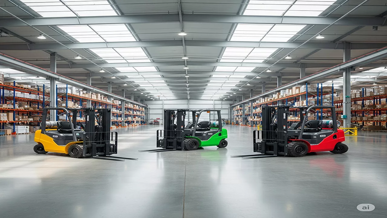 montacargas-industrial-amarillo-verde-rojo Montacargas toyota diponible en Renta y venta